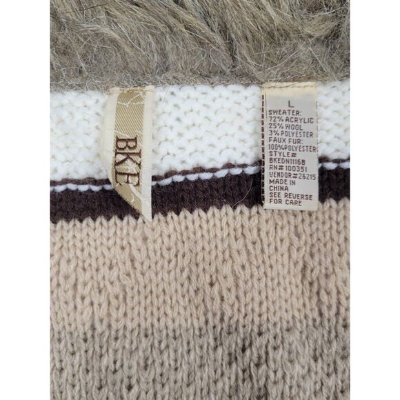 BKE Buckle Sleeveless Sweater Cardigan Faux Fur‎ Collar Womens Large Wool Blend - Picture 6 of 10